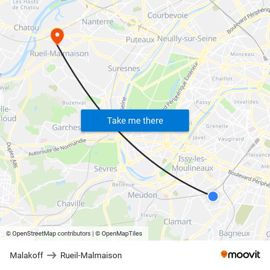 Malakoff to Rueil-Malmaison map