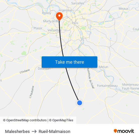 Malesherbes to Rueil-Malmaison map