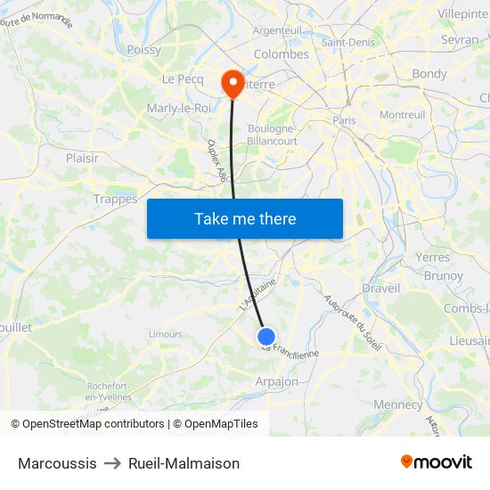 Marcoussis to Rueil-Malmaison map