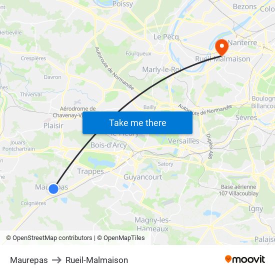 Maurepas to Rueil-Malmaison map