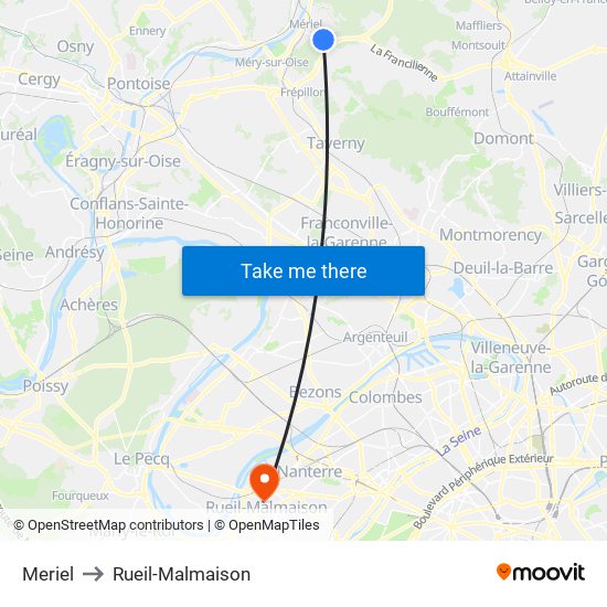 Meriel to Rueil-Malmaison map