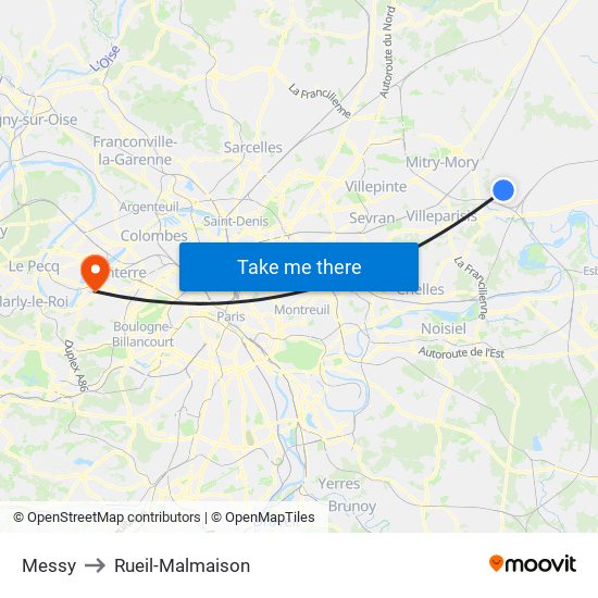 Messy to Rueil-Malmaison map