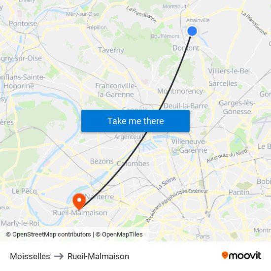 Moisselles to Rueil-Malmaison map