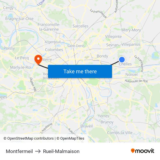 Montfermeil to Rueil-Malmaison map