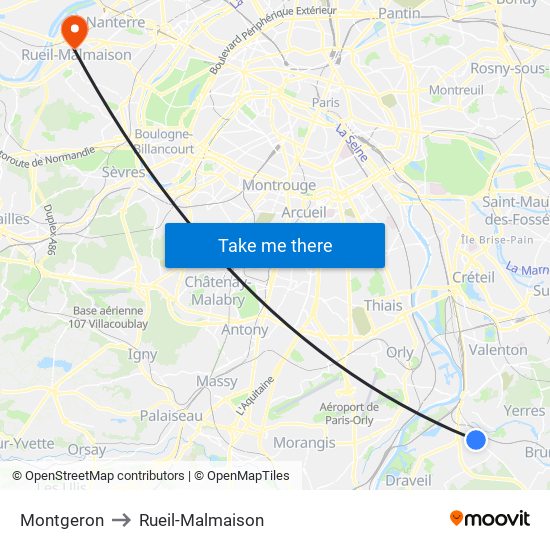Montgeron to Rueil-Malmaison map
