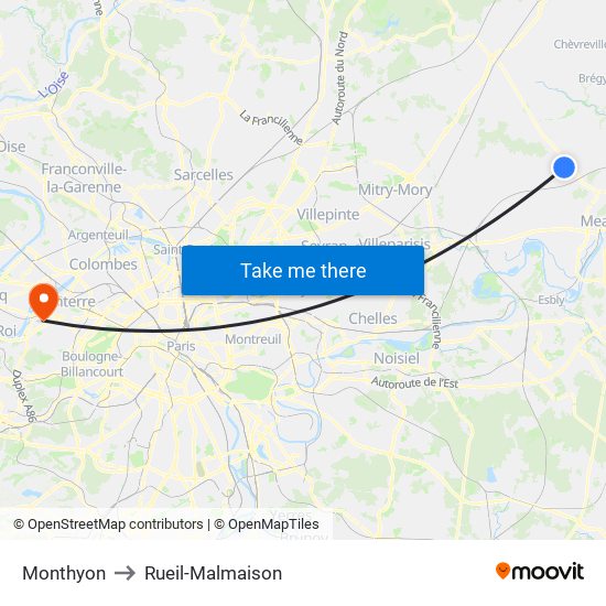 Monthyon to Rueil-Malmaison map