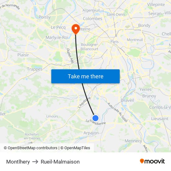Montlhery to Rueil-Malmaison map