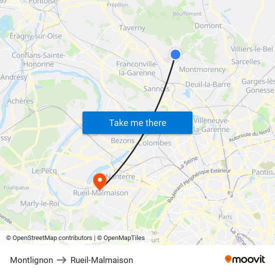 Montlignon to Rueil-Malmaison map