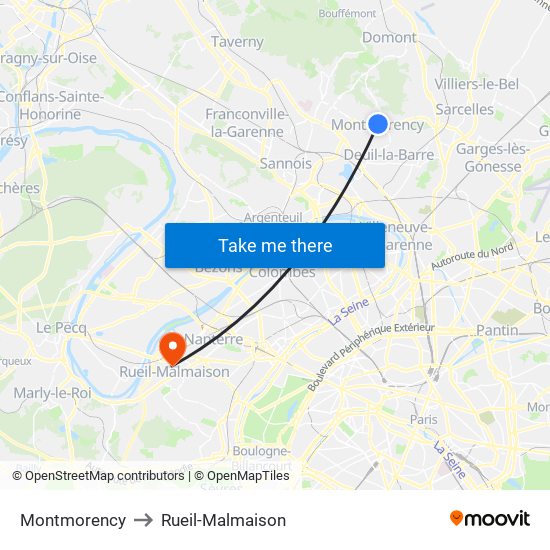 Montmorency to Rueil-Malmaison map
