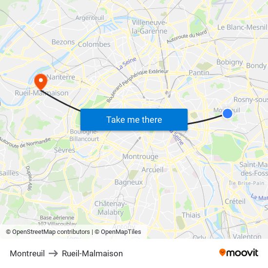 Montreuil to Rueil-Malmaison map