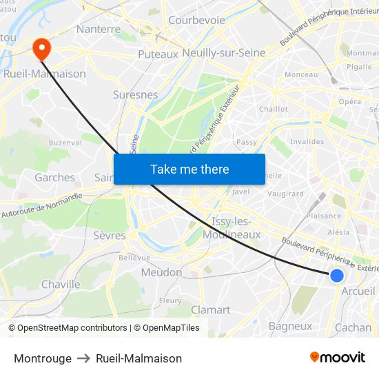 Montrouge to Rueil-Malmaison map