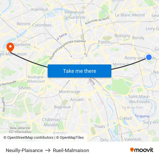 Neuilly-Plaisance to Rueil-Malmaison map