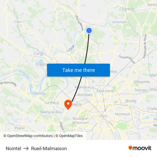 Nointel to Rueil-Malmaison map