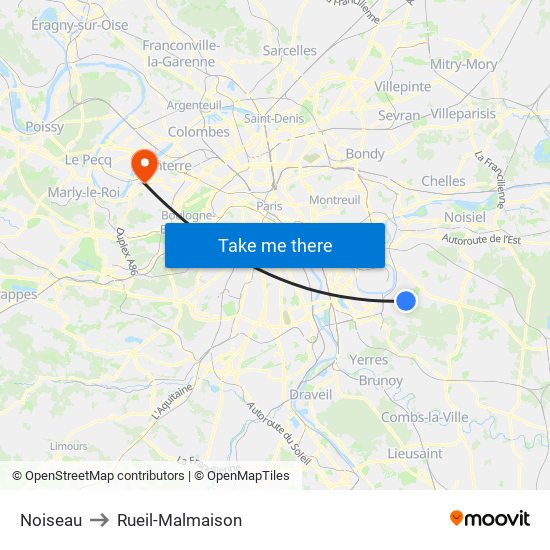 Noiseau to Rueil-Malmaison map