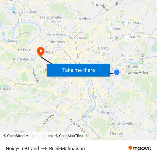 Noisy-Le-Grand to Rueil-Malmaison map