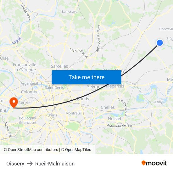 Oissery to Rueil-Malmaison map