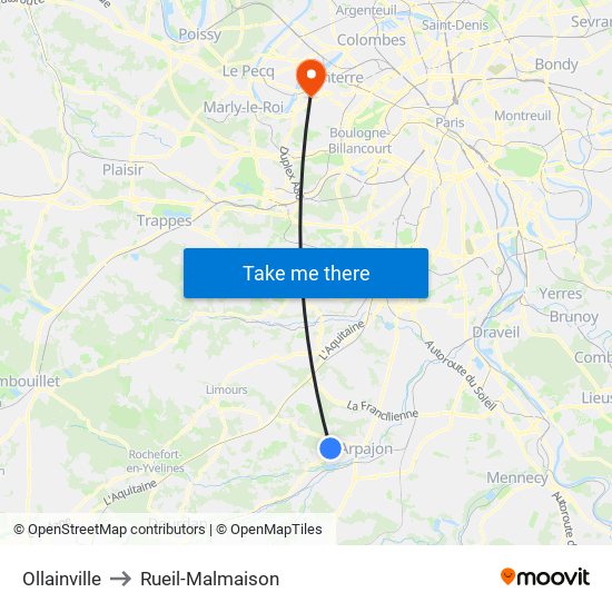 Ollainville to Rueil-Malmaison map