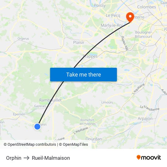 Orphin to Rueil-Malmaison map