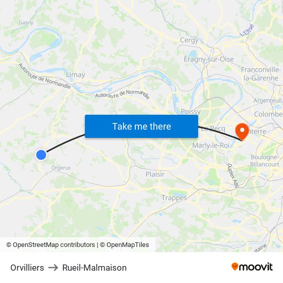 Orvilliers to Rueil-Malmaison map