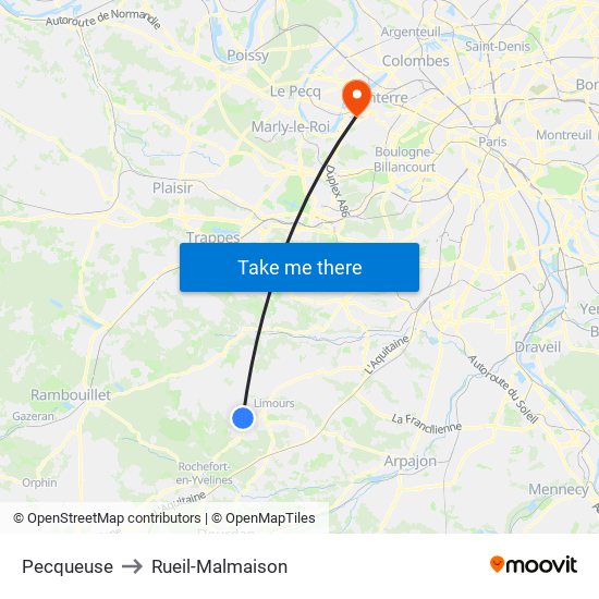 Pecqueuse to Rueil-Malmaison map