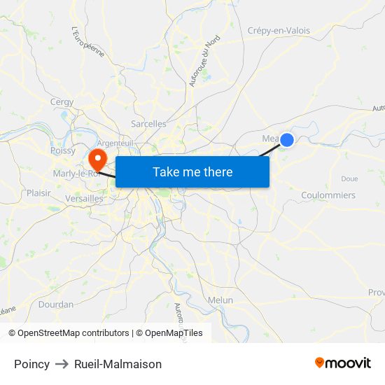 Poincy to Rueil-Malmaison map