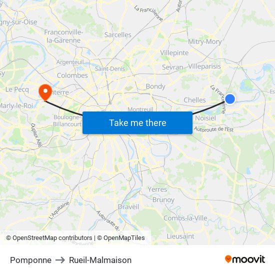 Pomponne to Rueil-Malmaison map