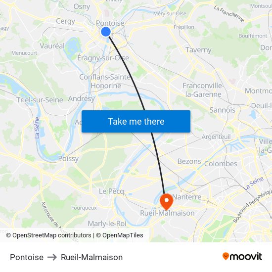 Pontoise to Rueil-Malmaison map