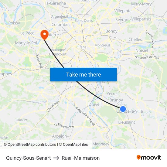 Quincy-Sous-Senart to Rueil-Malmaison map