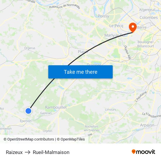 Raizeux to Rueil-Malmaison map