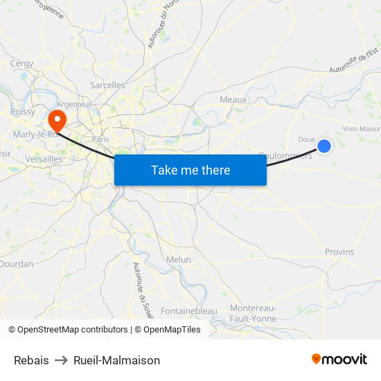 Rebais to Rueil-Malmaison map