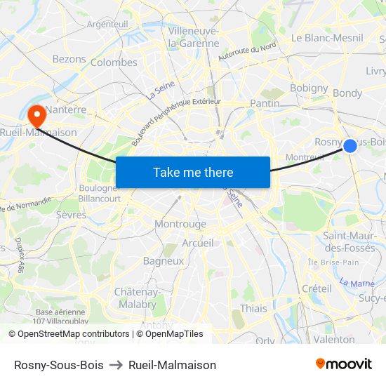 Rosny-Sous-Bois to Rueil-Malmaison map