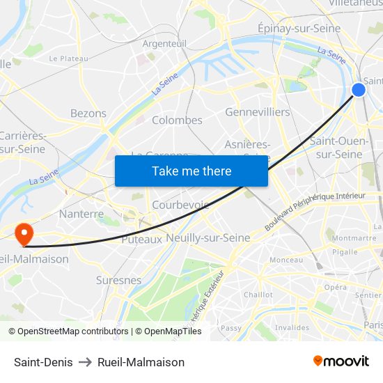 Saint-Denis to Rueil-Malmaison map