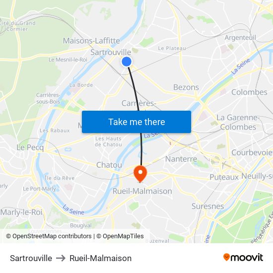 Sartrouville to Rueil-Malmaison map