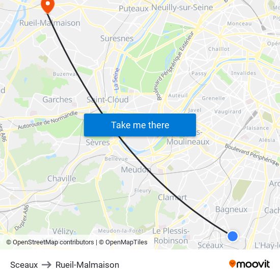 Sceaux to Rueil-Malmaison map