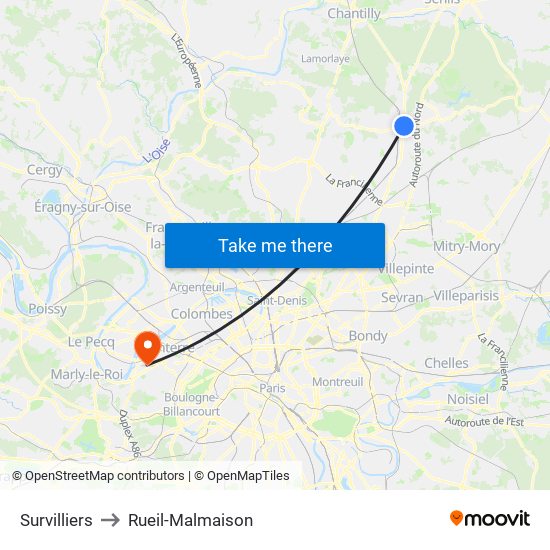 Survilliers to Rueil-Malmaison map