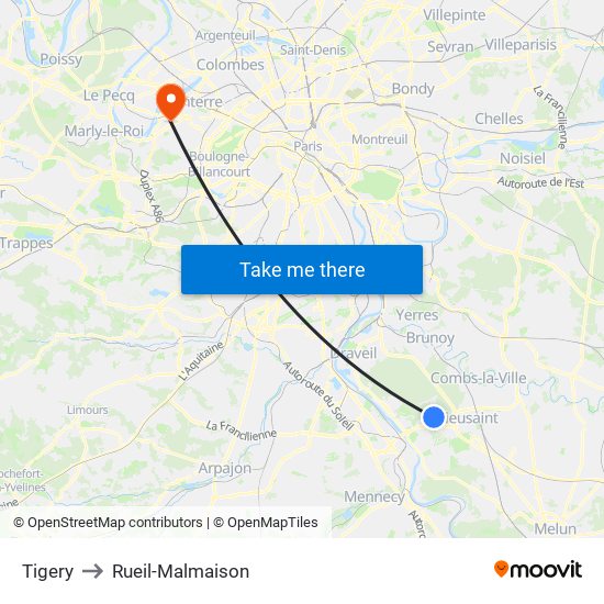 Tigery to Rueil-Malmaison map