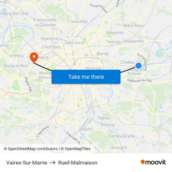 Vaires-Sur-Marne to Rueil-Malmaison map