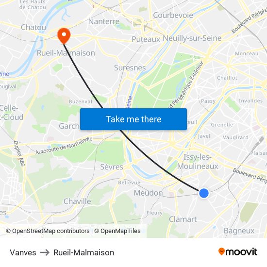 Vanves to Rueil-Malmaison map