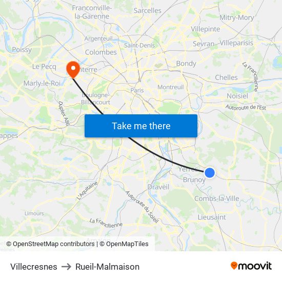 Villecresnes to Rueil-Malmaison map