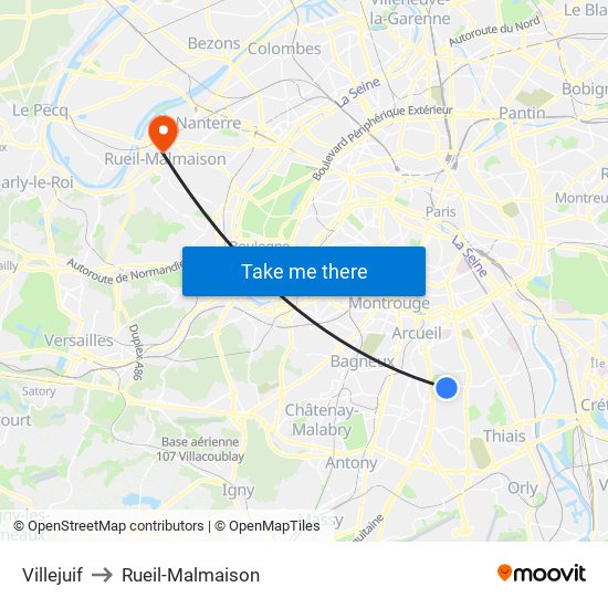 Villejuif to Rueil-Malmaison map