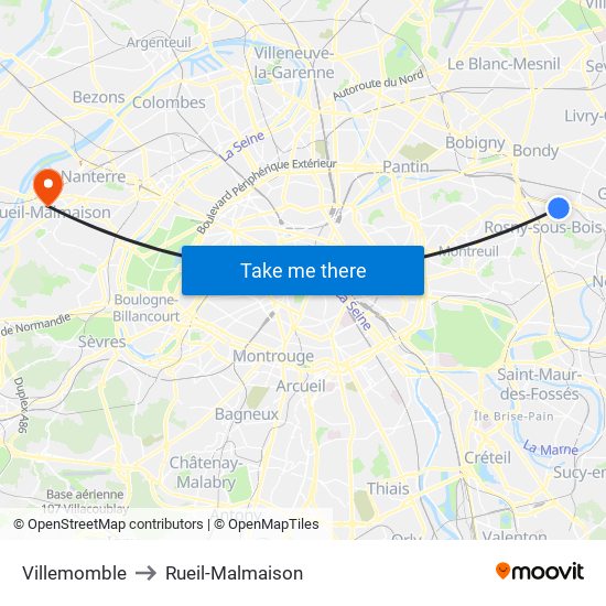 Villemomble to Rueil-Malmaison map