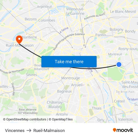 Vincennes to Rueil-Malmaison map