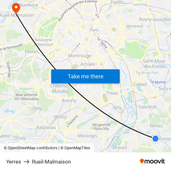 Yerres to Rueil-Malmaison map