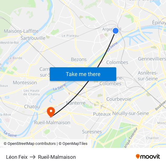 Léon Feix to Rueil-Malmaison map