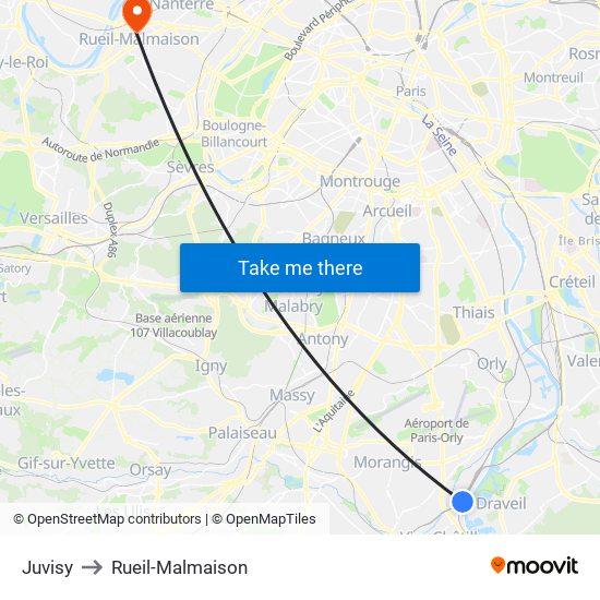 Juvisy to Rueil-Malmaison map