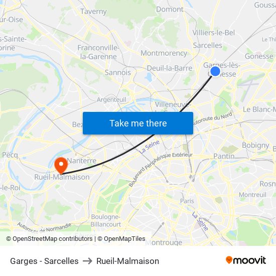 Garges - Sarcelles to Rueil-Malmaison map