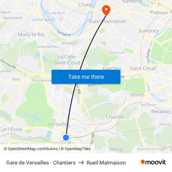 Gare de Versailles - Chantiers to Rueil-Malmaison map