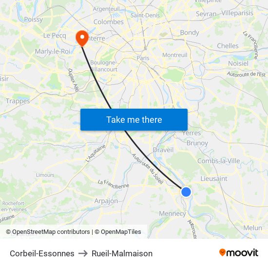 Corbeil-Essonnes to Rueil-Malmaison map