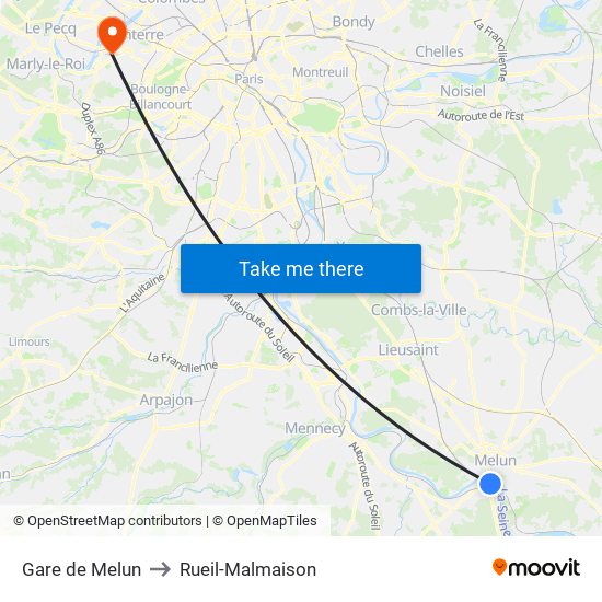 Gare de Melun to Rueil-Malmaison map