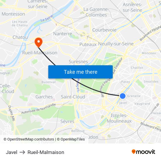 Javel to Rueil-Malmaison map